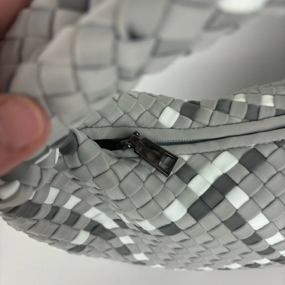 Haute Shores/Carrie Aspen-Mini Woven Hobo Bag in Grey-EUC